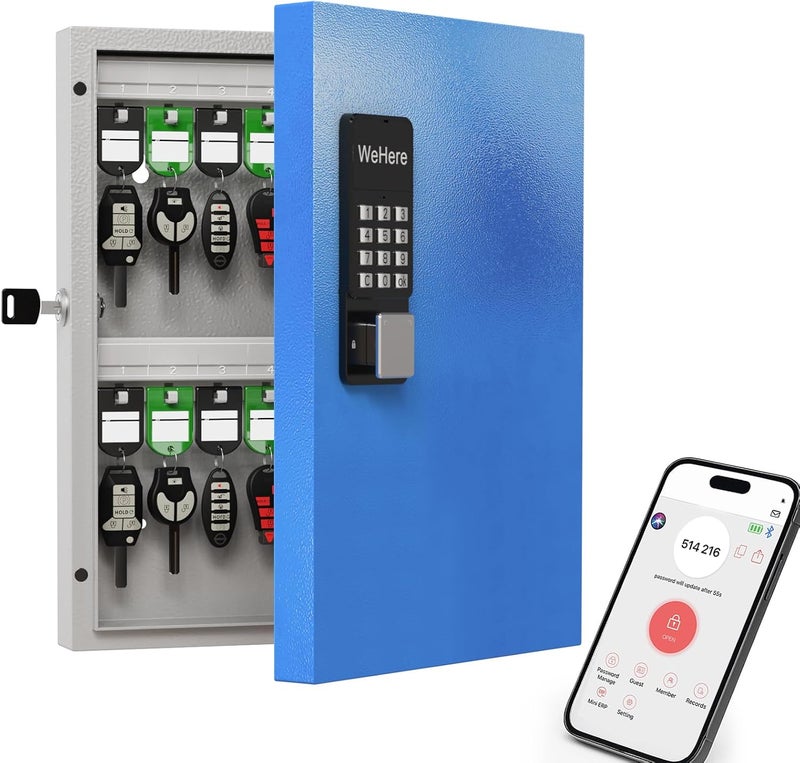 WeHere 32 Key Lock Box Wall Mount, APP Bluetooth/One Time Password Share/Wi-Fi Remote/Fixed Code/Key Unlock, Smart Key Cabinet, Key Organizer Box for Apartment, Home, Office, School Key Manage - Image 1